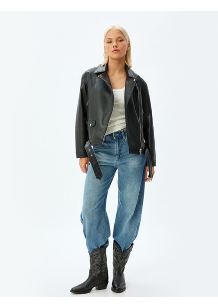 Yeni Sezon Crop Oversize Suni Deri Biker Ceket Fermuarlı Cepli Kemer Detaylı fiyatları