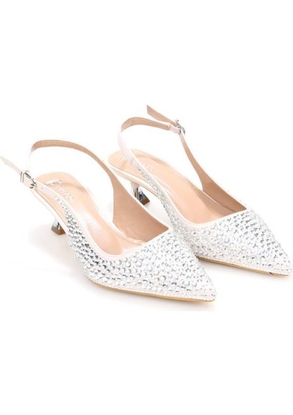 PS-31990 4,5 cm Topuklu Kadın Taşlı Arkası Açık Stiletto Abiye Ayakkabı