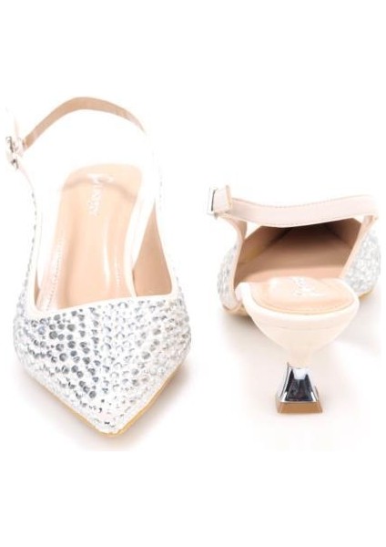 PS-31990 4,5 cm Topuklu Kadın Taşlı Arkası Açık Stiletto Abiye Ayakkabı