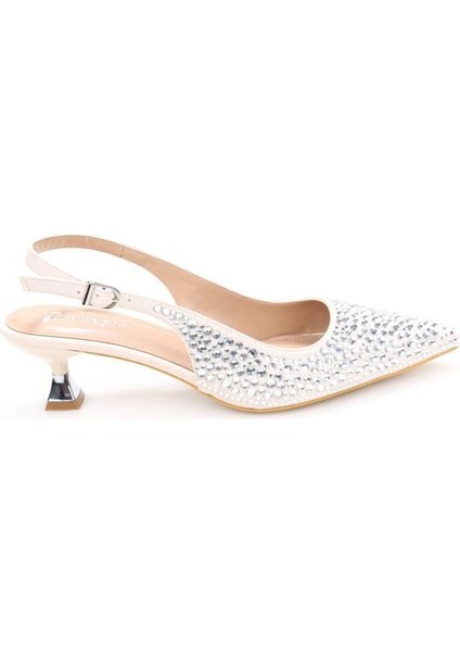 PS-31990 4,5 cm Topuklu Kadın Taşlı Arkası Açık Stiletto Abiye Ayakkabı