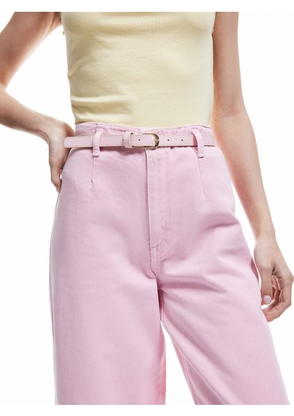Yeni Sezon Düğmeli Kesik Geniş Paça Kemerli Pantolon - Wide Leg Jeans modelleri