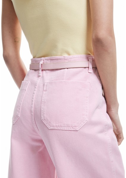 Yeni Sezon Düğmeli Kesik Geniş Paça Kemerli Pantolon - Wide Leg Jeans fırsatları