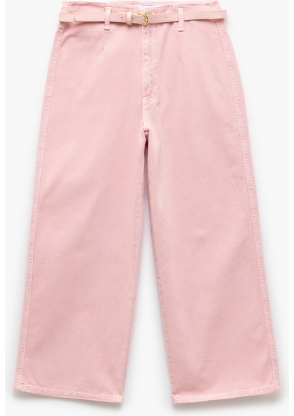 Yeni Sezon Düğmeli Kesik Geniş Paça Kemerli Pantolon - Wide Leg Jeans indirimleri