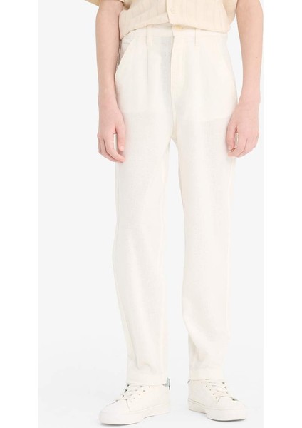 Yeni Sezon Erkek Çocuk Carrot Fit Standart Paça Keten Görünümlü Pantolon