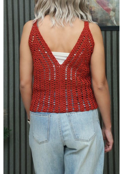Kadın El Örgüsü Yazlık Crop Bluz