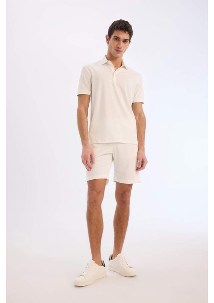 Yeni Sezon Regular Fit Beli Bağcıklı Krinkıl Bermuda Şort