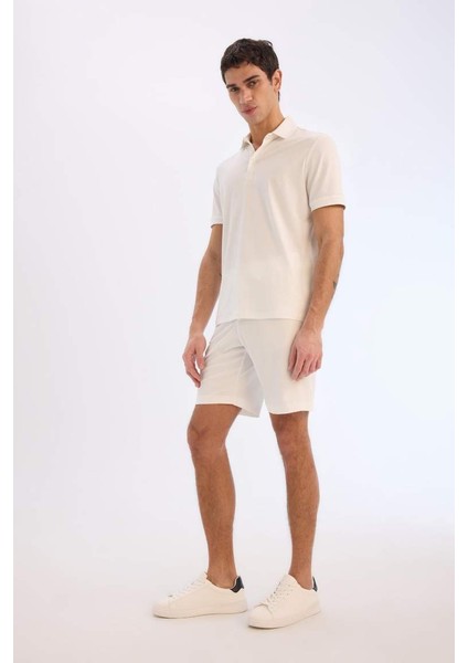 Yeni Sezon Regular Fit Beli Bağcıklı Krinkıl Bermuda Şort