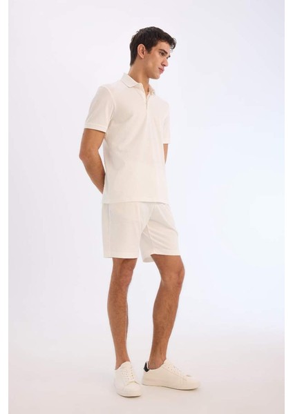 Yeni Sezon Regular Fit Beli Bağcıklı Krinkıl Bermuda Şort
