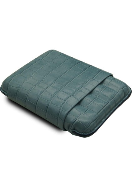 Gerçek Deri El Yapımı Puro Kılıfı Dörtlü (60 Ring) Croco Aguamarina