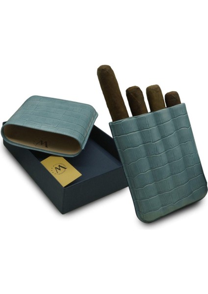 Gerçek Deri El Yapımı Puro Kılıfı Dörtlü (60 Ring) Croco Aguamarina fırsatları