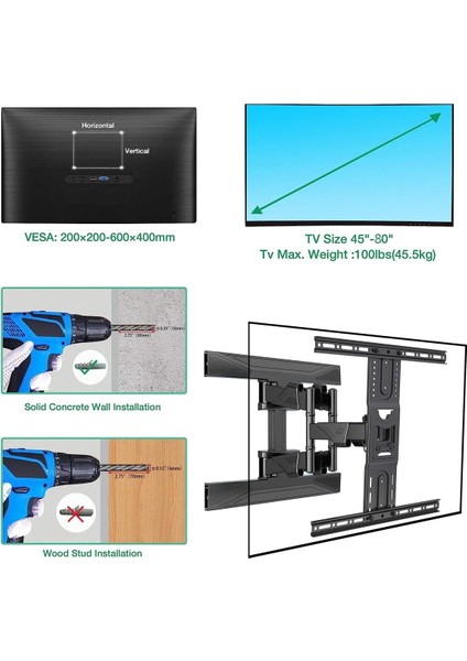 Nb North Bayou P6 LCD LED OLED 40"–80" Uyumlu, Ultra Ince Tv Askı Aparatı Profosyonel Hareketli Tv Askı Aparatı fiyatları