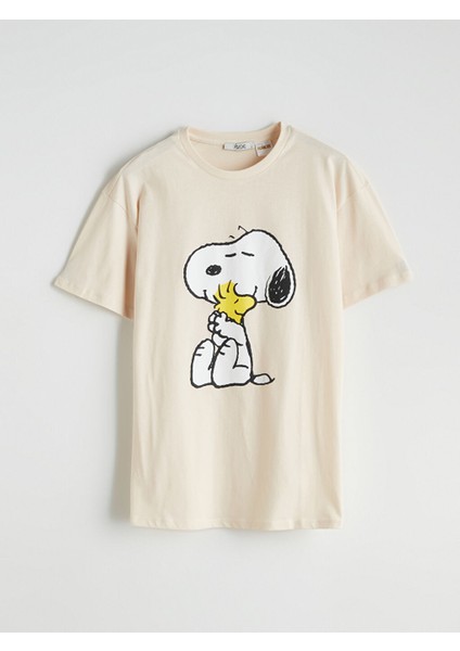 Yeni Sezon Bisiklet Yaka Snoopy Baskili Kadin Tisort - S5O066Z8 indirimleri