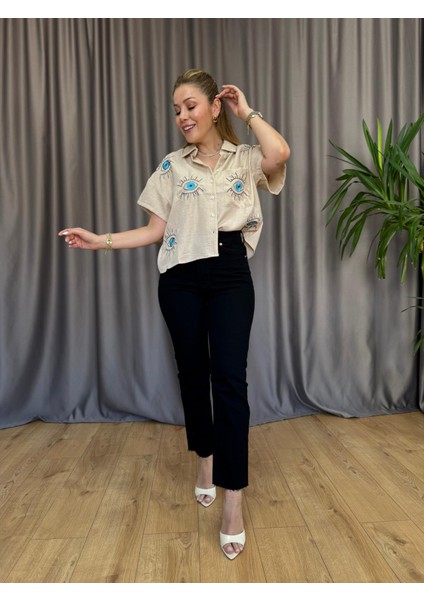 Bej Göz Nakışlı Gömlek fiyatları