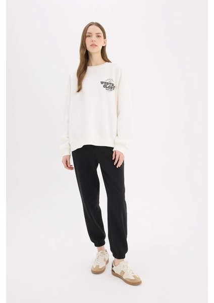 Yeni Sezon Oversize Geniş Kalıp Bisiklet Yaka Sırt Baskılı Kalın Kumaş Sweatshirt indirimleri