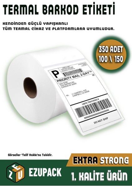 Thermal Barcod Etiket 350 Adet 100X150MM Beyaz, Tüm Termal Barkod Cihaz Platform Uyumlu