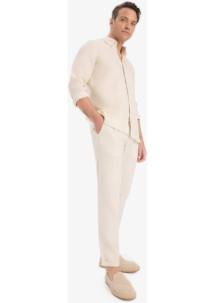 Yeni Sezon %100 Keten Normal Kesim Crop Duble Paça Yazlık Kumaş Pantolon fırsatları