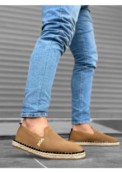 ET0224 Rahat Düz Taban Espadril Örme Triko Taba Günlük Erkek Ayakkabı