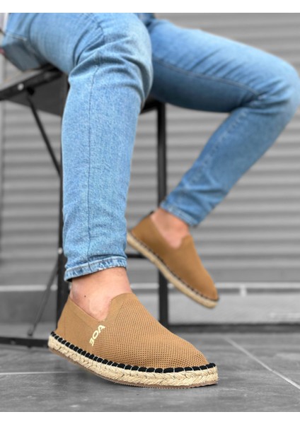 ET0224 Rahat Düz Taban Espadril Örme Triko Taba Günlük Erkek Ayakkabı fiyatları
