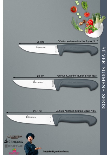 Sürmene Silver Serisi Gri Sap Mutfak Bıçak Seti Et Ekmek Sebze Bıçağı 3 Lü Set ( Srm-04) fiyatları