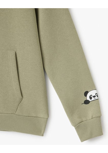 Yeni Sezon Panda Baskılı Kapüşonlu Kanguru Cepli Şardonlu Oversize Sweatshirt fırsatları