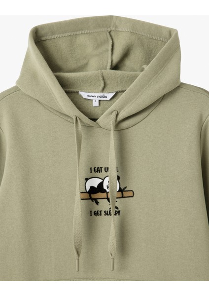 Yeni Sezon Panda Baskılı Kapüşonlu Kanguru Cepli Şardonlu Oversize Sweatshirt indirimleri