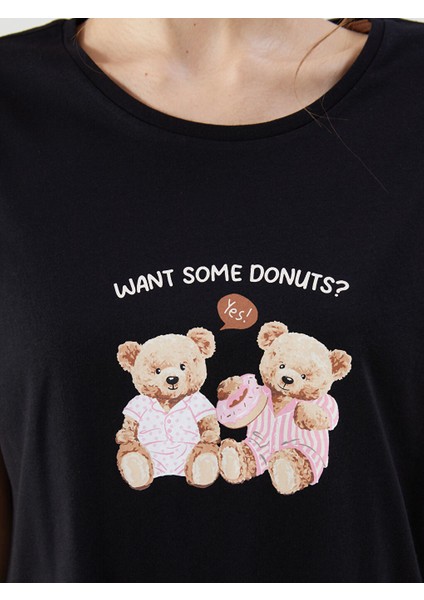 Yeni Sezon Bisiklet Yaka Ayi Teddy Baskili Kadin Kaprili Pijama Takimi - S5GT24Z8