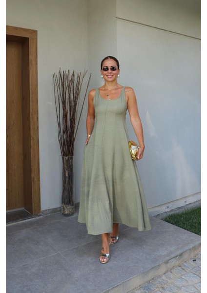 Haki Parçalı Maxi Boy Elbise fiyatları