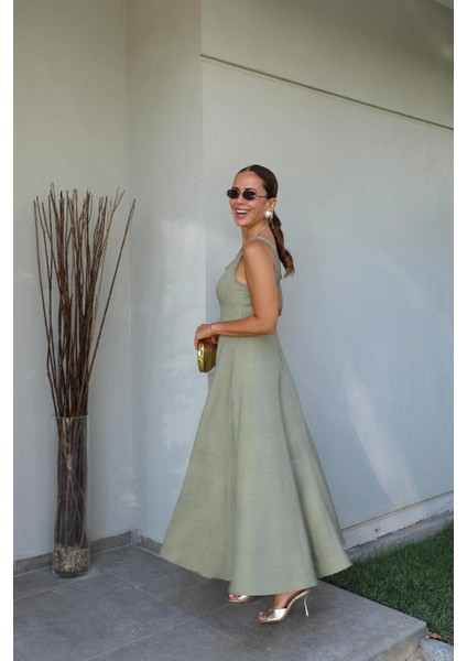 Haki Parçalı Maxi Boy Elbise fırsatları