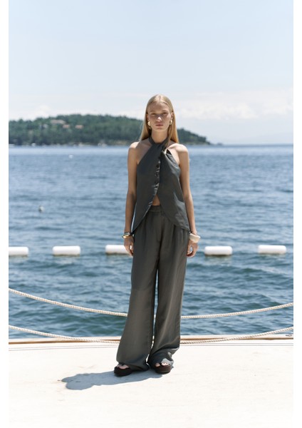 Prasetsah Bağlamalı Antrasit Crop Pantolon Takım fiyatları