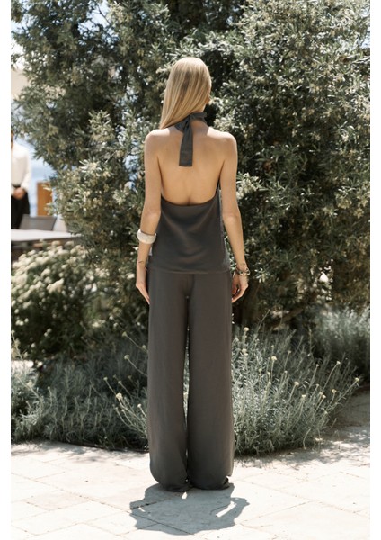 Prasetsah Bağlamalı Antrasit Crop Pantolon Takım fırsatları