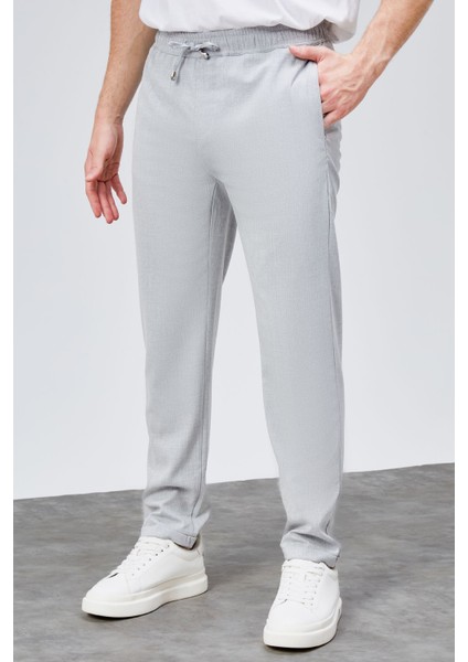 Erkek Gri Relaxed Fit Yandan Cepli Beli Lastikli Bağcıklı Duble Paça Jogger Pantolon BOLT-1998
