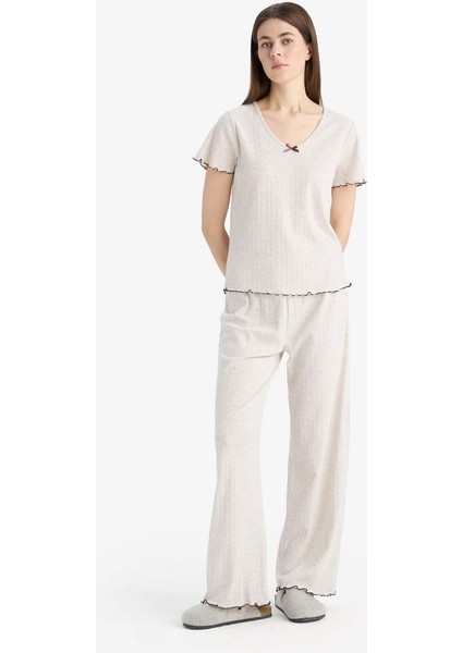 Yeni Sezon Pijama Takımı Kısa Kollu Üst Esnek Belli Uzun Altı-Fall In Love