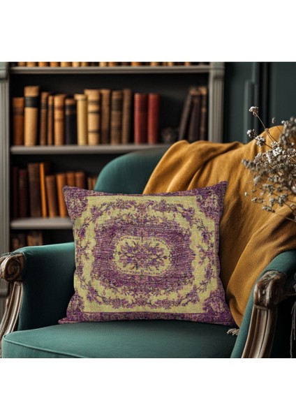 Mor Etnik Desenli Yastık Baskı Kilim Kırlent Kılıfı