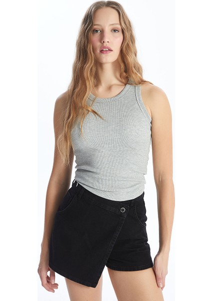 Yeni Sezon Kadin Standart Fit Duz Jean Sort Etek - S4DL43Z8