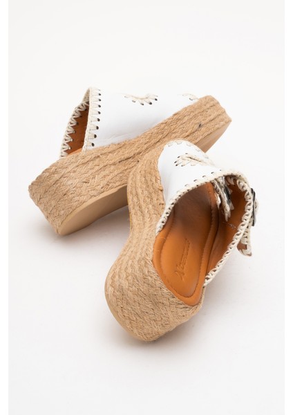 Kadın Hasır Kalın Taban Çift Bantlı Terlik Gerçek Deri Zy 8090 Beyaz fırsatları