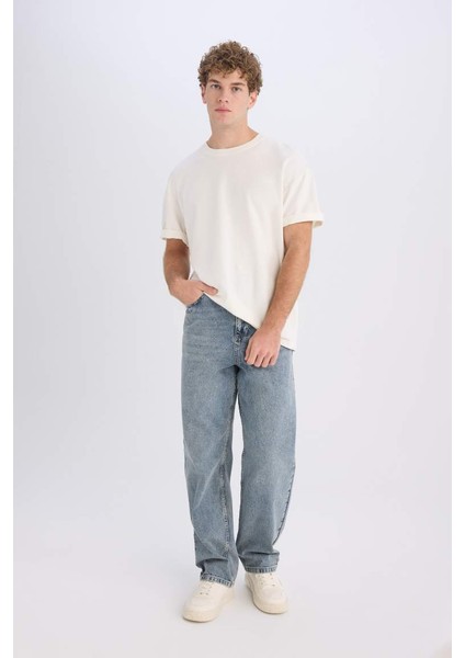 Yeni Sezon %100 Pamuk Baggy Fit Geniş Kalıp Normal Bel Geniş Paça Jean Yıkamalı Pantolon fiyatları