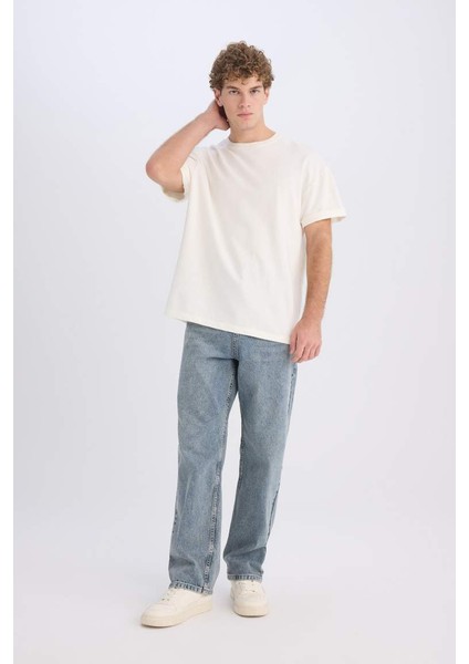 Yeni Sezon %100 Pamuk Baggy Fit Geniş Kalıp Normal Bel Geniş Paça Jean Yıkamalı Pantolon fırsatları