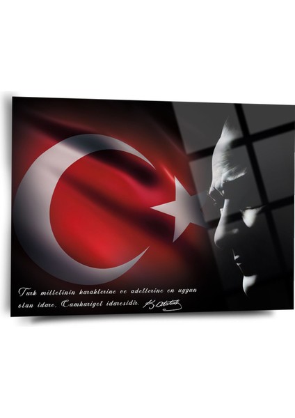 Türk Bayrağı Atatürk Cam Tablo - Cam Tablolar-Atatürk Tablo-Atatürk Portresi-Atatürk TABLOSU-ATA109