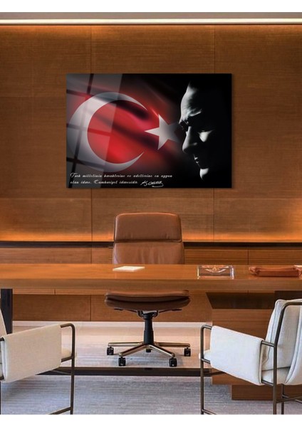 Türk Bayrağı Atatürk Cam Tablo - Cam Tablolar-Atatürk Tablo-Atatürk Portresi-Atatürk TABLOSU-ATA109