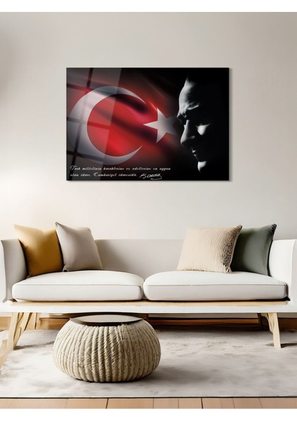 Türk Bayrağı Atatürk Cam Tablo - Cam Tablolar-Atatürk Tablo-Atatürk Portresi-Atatürk TABLOSU-ATA109