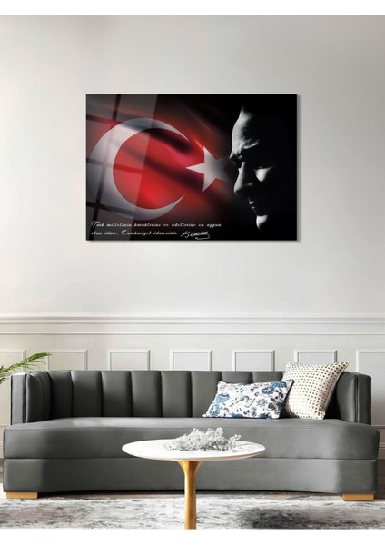 Türk Bayrağı Atatürk Cam Tablo - Cam Tablolar-Atatürk Tablo-Atatürk Portresi-Atatürk TABLOSU-ATA109