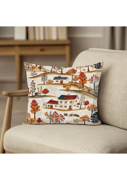 Anadolu Tarzı Desenli Kırlent Kılıfı Kare