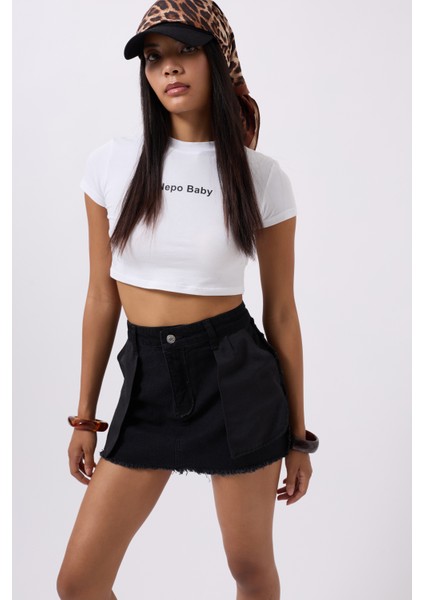 Ters Detay Denim Mini Siyah Etek modelleri