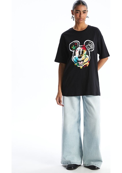 Yeni Sezon Bisiklet Yaka Mickey Mouse Baskili Kadin Tisort - S5GV17Z8 fiyatları