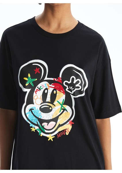 Yeni Sezon Bisiklet Yaka Mickey Mouse Baskili Kadin Tisort - S5GV17Z8 modelleri