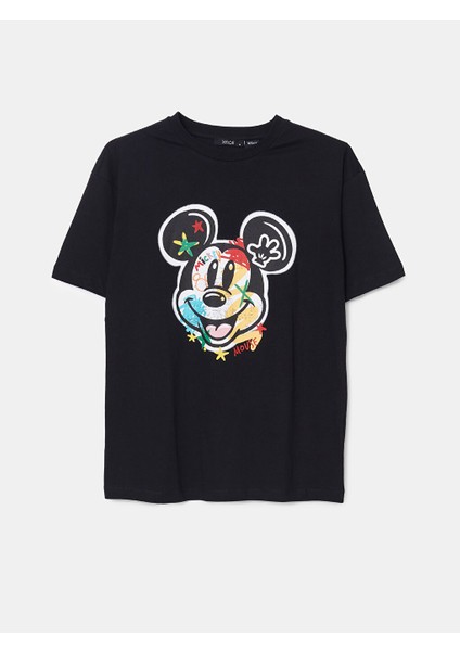 Yeni Sezon Bisiklet Yaka Mickey Mouse Baskili Kadin Tisort - S5GV17Z8 indirimleri