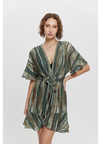 P15084 Desenli Fırfırlı Kısa Kimono