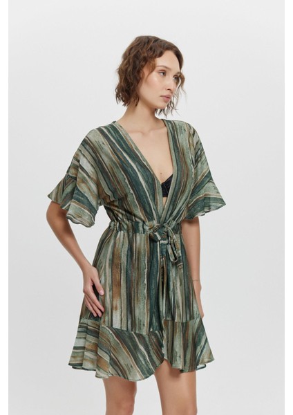 P15084 Desenli Fırfırlı Kısa Kimono