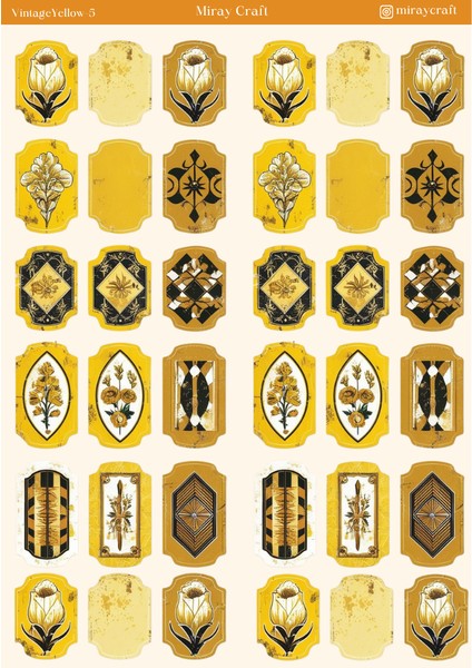 1 Adet Sarı Vintage Temalı Sticker (12X17 Cm) Bullet Journal,scrapbook, Ajanda ve Planlayıcı Için