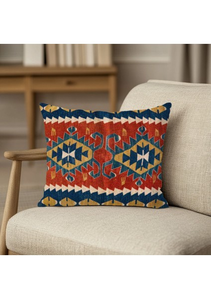 Kafkas Tarzı Tribal Motifli Çift Taraflı 43X43 cm Dekoratif Kırlent Kılıfı